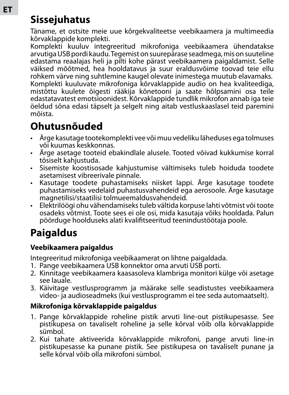 Sissejuhatus, Ohutusnõuded, Paigaldus | Acme AC02 User Manual | Page 8 / 20