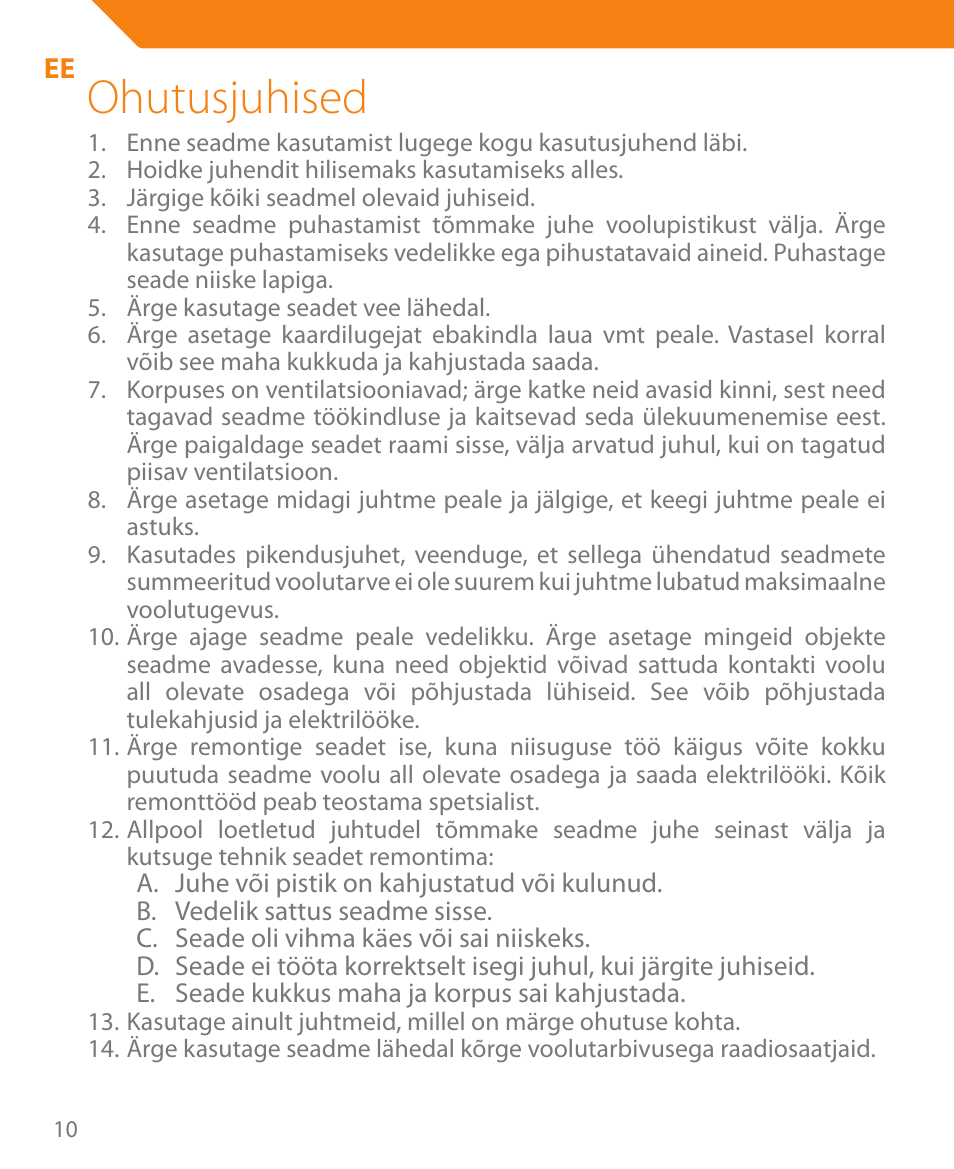 Ohutusjuhised | Acme CR03 User Manual | Page 10 / 44