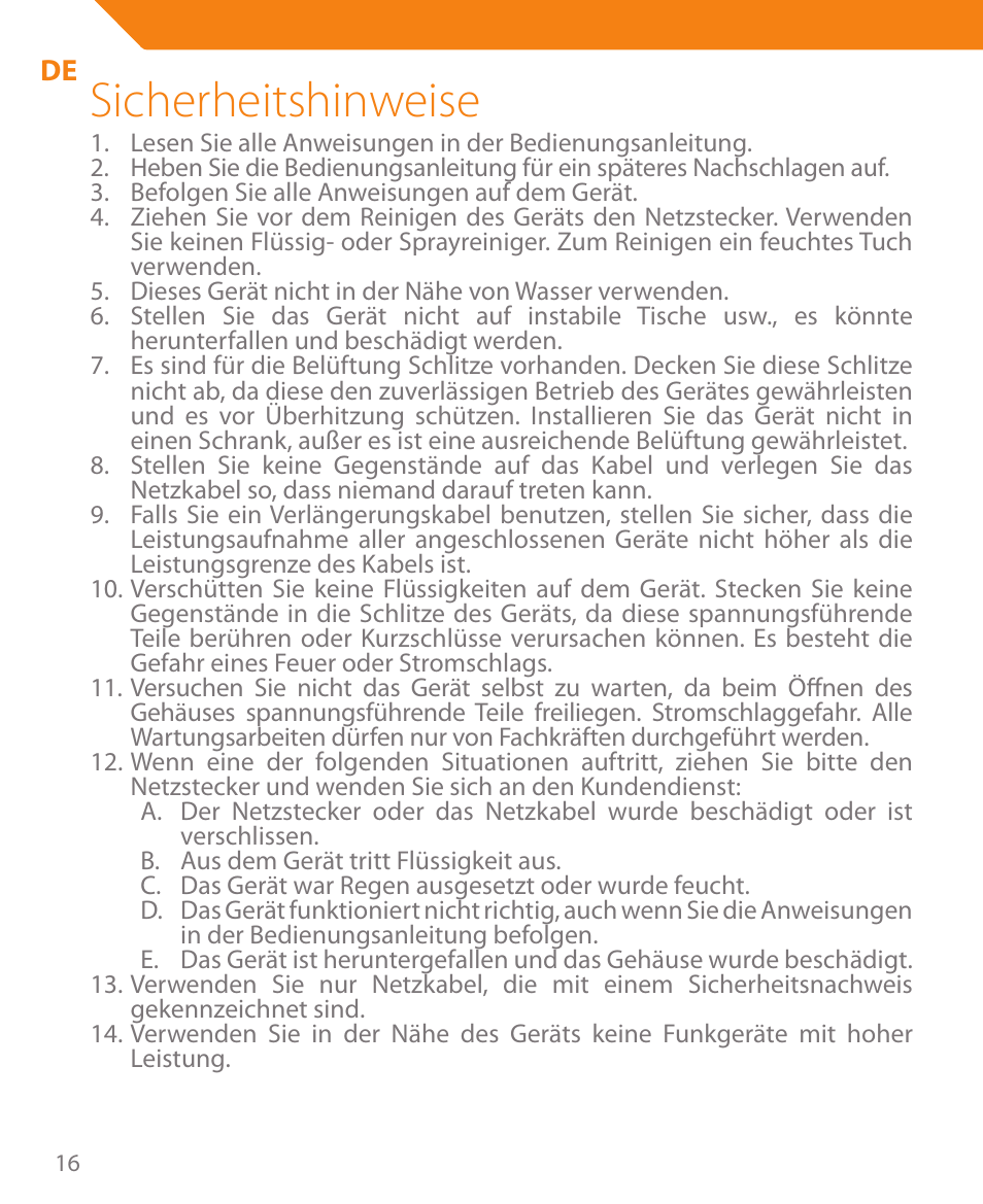 Sicherheitshinweise | Acme CR03 User Manual | Page 16 / 44