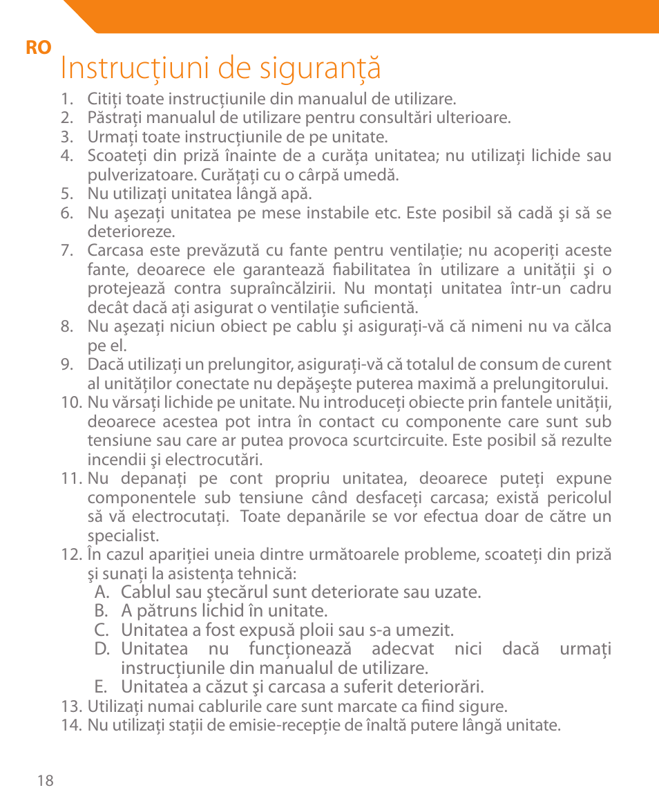 Instrucţiuni de siguranţă | Acme CR03 User Manual | Page 18 / 44