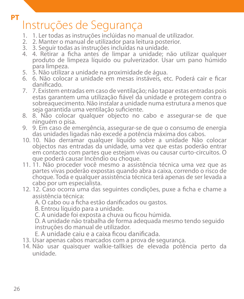 Instruções de segurança | Acme CR03 User Manual | Page 26 / 44