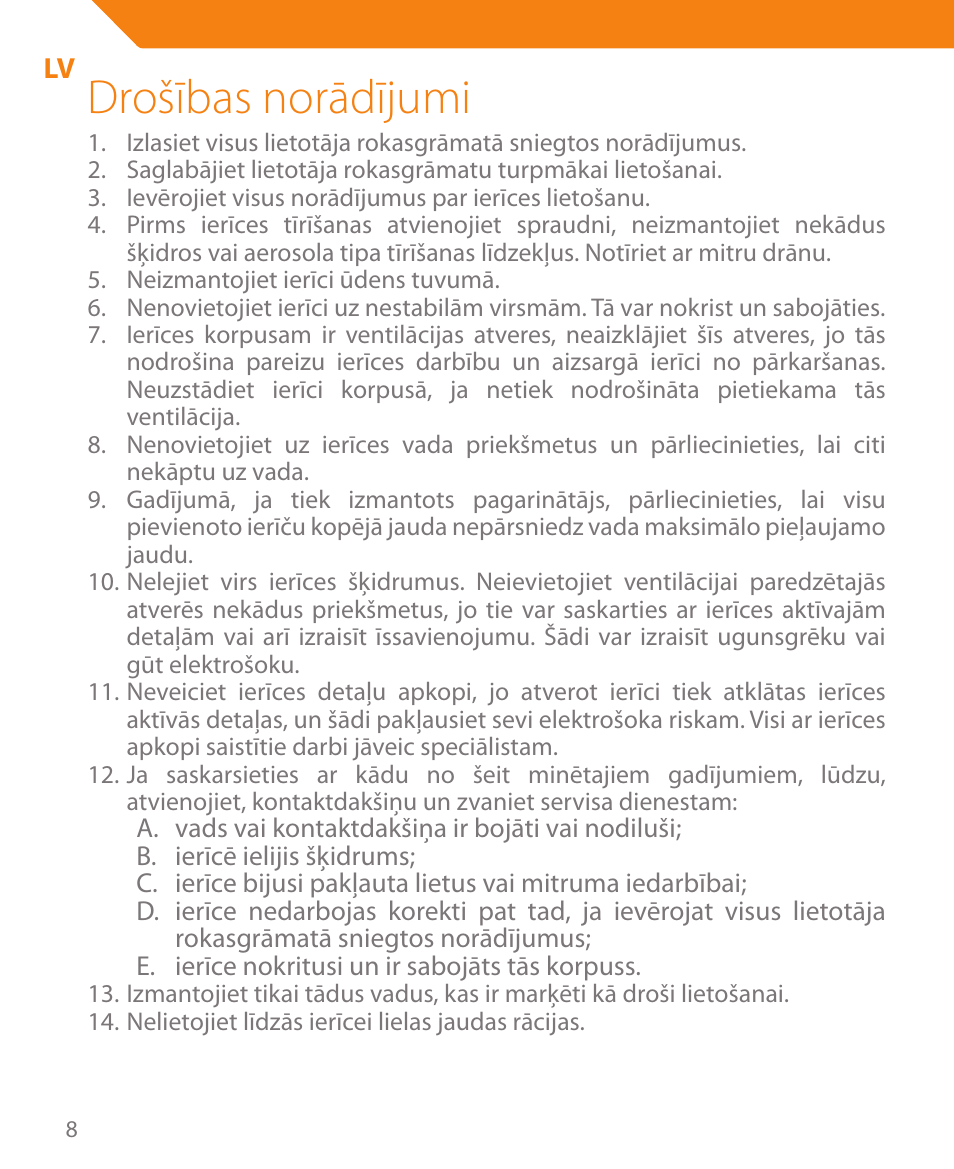 Drošības norādījumi | Acme CR03 User Manual | Page 8 / 44