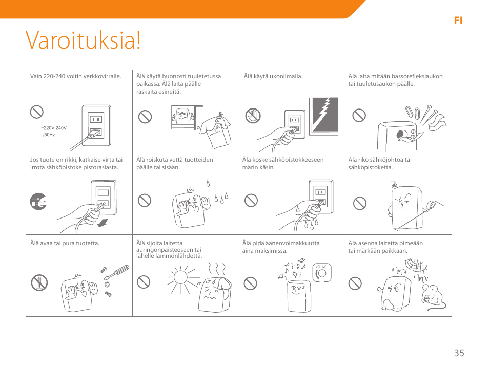 Varoituksia | Acme SS205 User Manual | Page 35 / 78