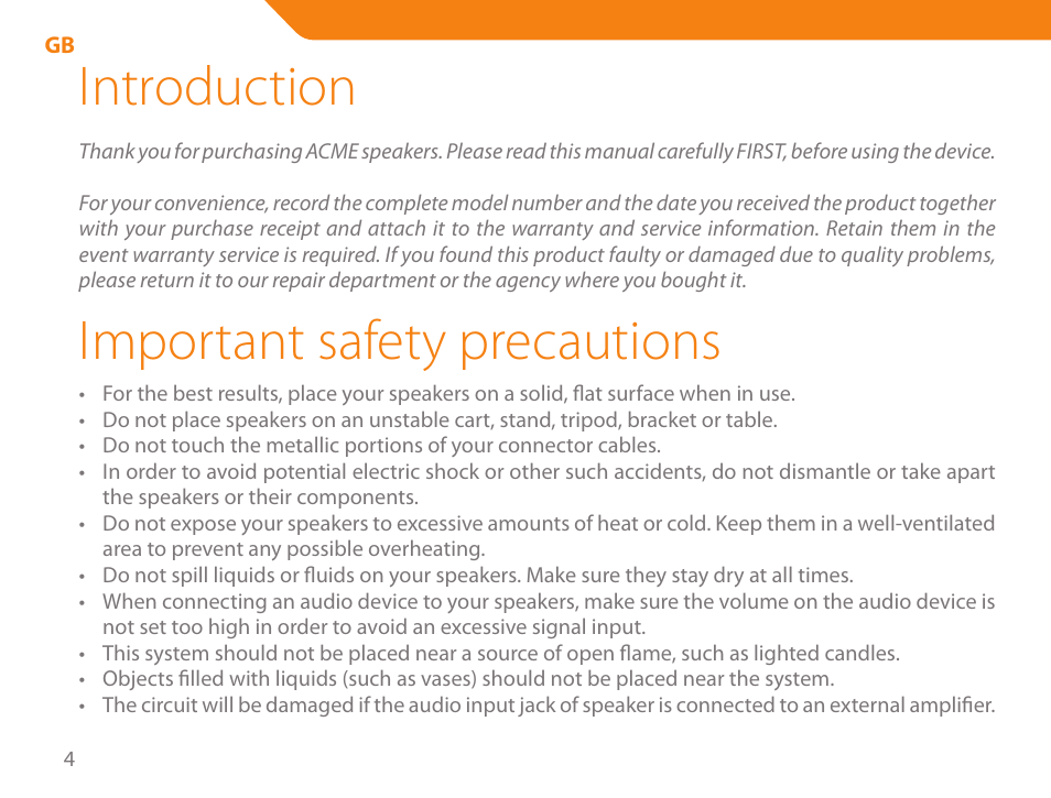 Introduction, Important safety precautions | Acme SS205 User Manual | Page 4 / 78