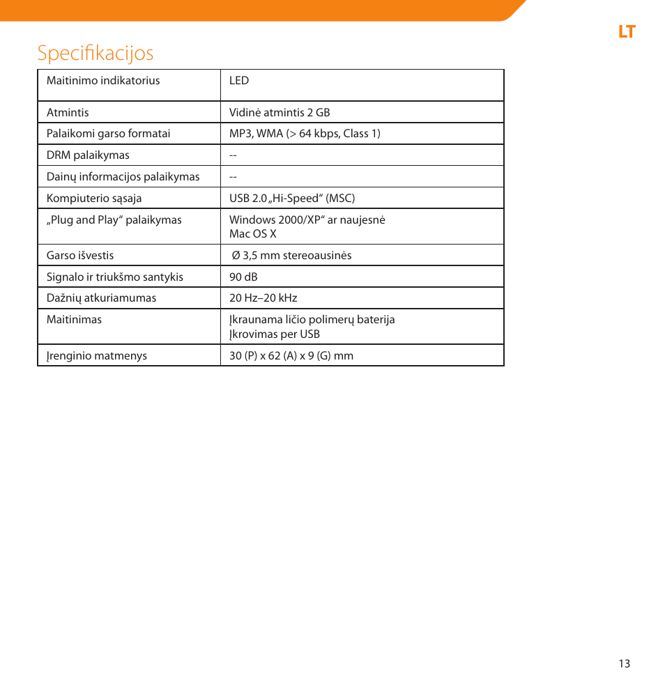 Specifikacijos | Acme V-150 User Manual | Page 13 / 46