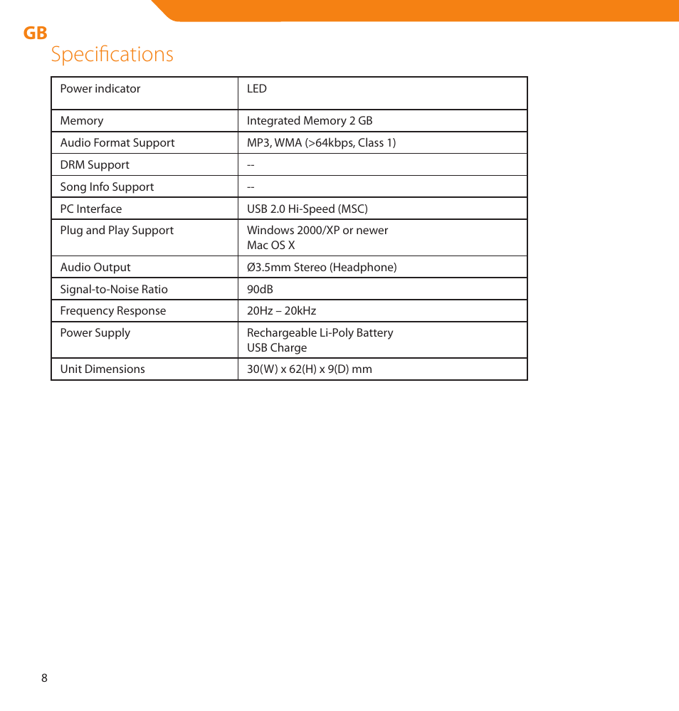 Specifications | Acme V-150 User Manual | Page 8 / 46