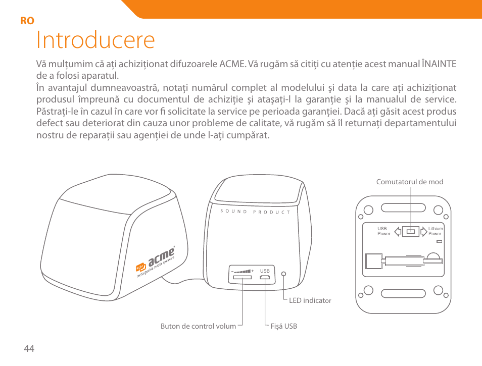 Introducere | Acme SP101 User Manual | Page 44 / 84