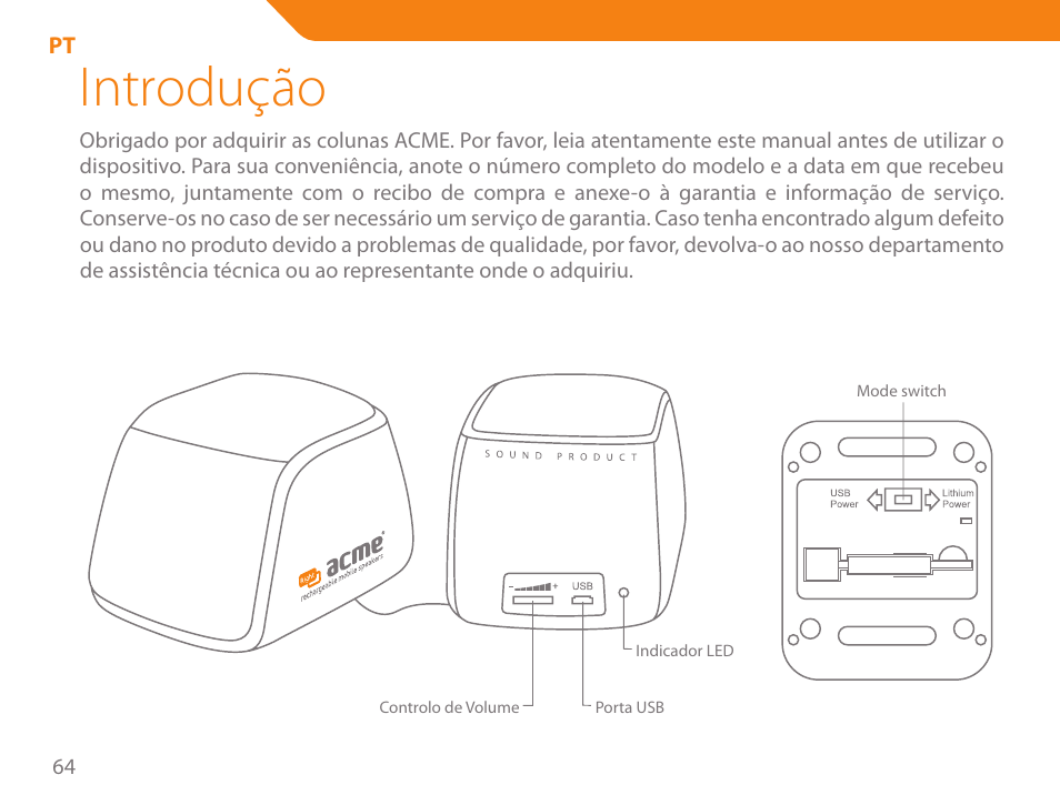 Introdução | Acme SP101 User Manual | Page 64 / 84