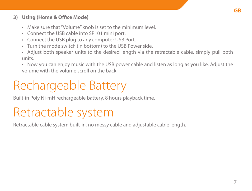 Rechargeable battery, Retractable system | Acme SP101 User Manual | Page 7 / 84