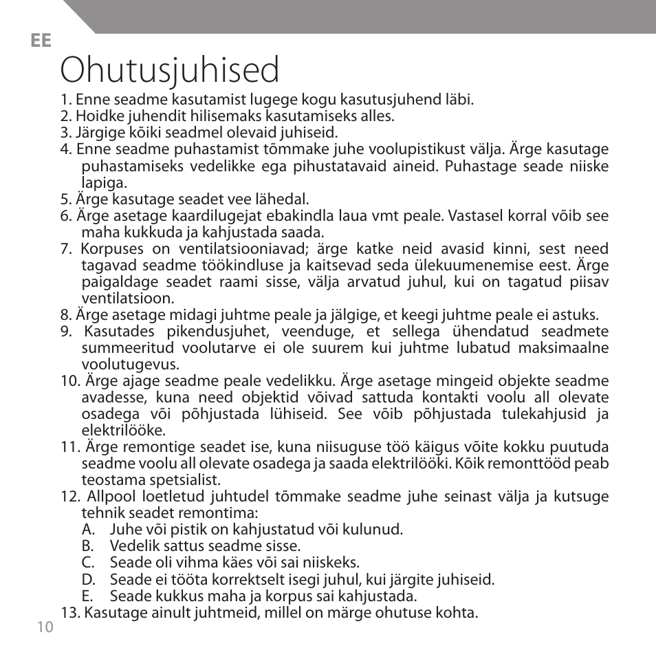 Ohutusjuhised | Acme HB720 User Manual | Page 10 / 44