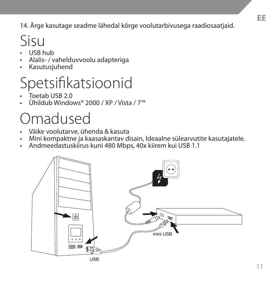 Sisu, Spetsifikatsioonid, Omadused | Acme HB720 User Manual | Page 11 / 44