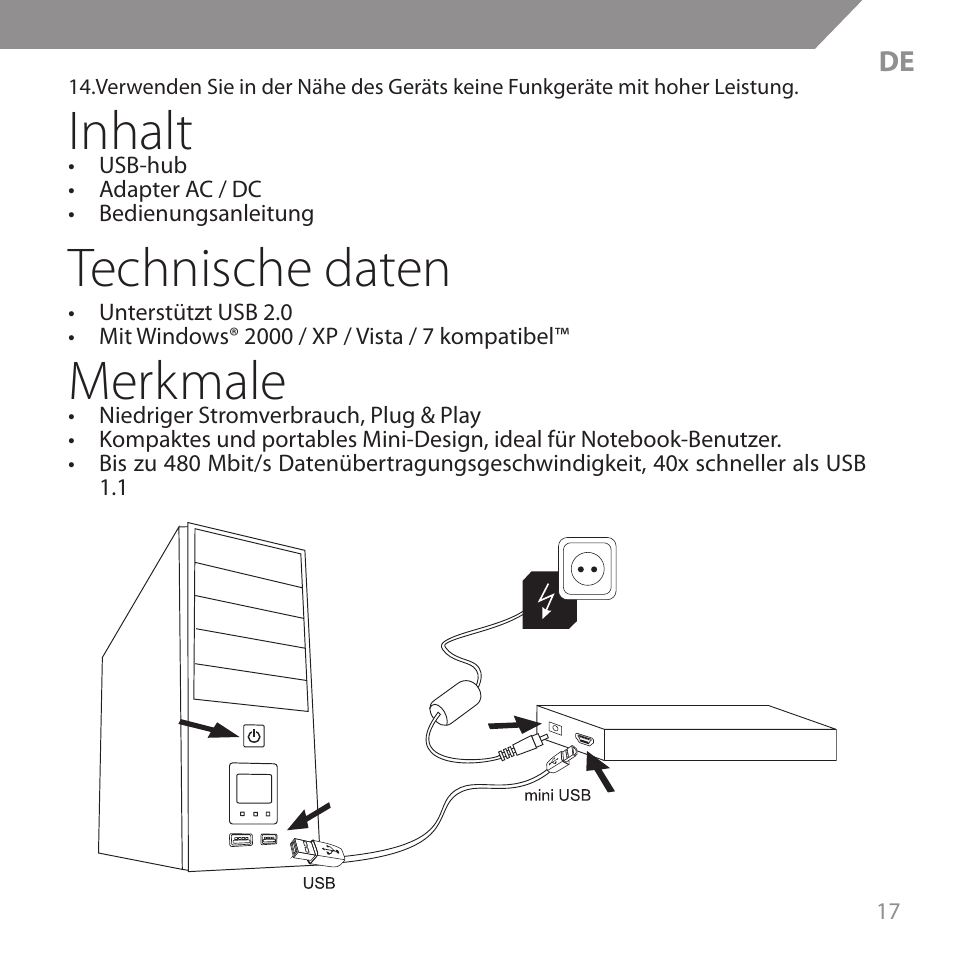 Inhalt, Technische daten, Merkmale | Acme HB720 User Manual | Page 17 / 44