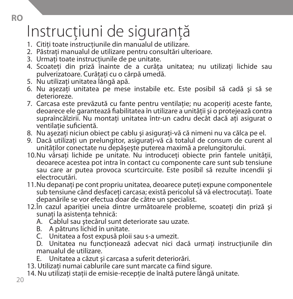 Instrucţiuni de siguranţă | Acme HB720 User Manual | Page 20 / 44