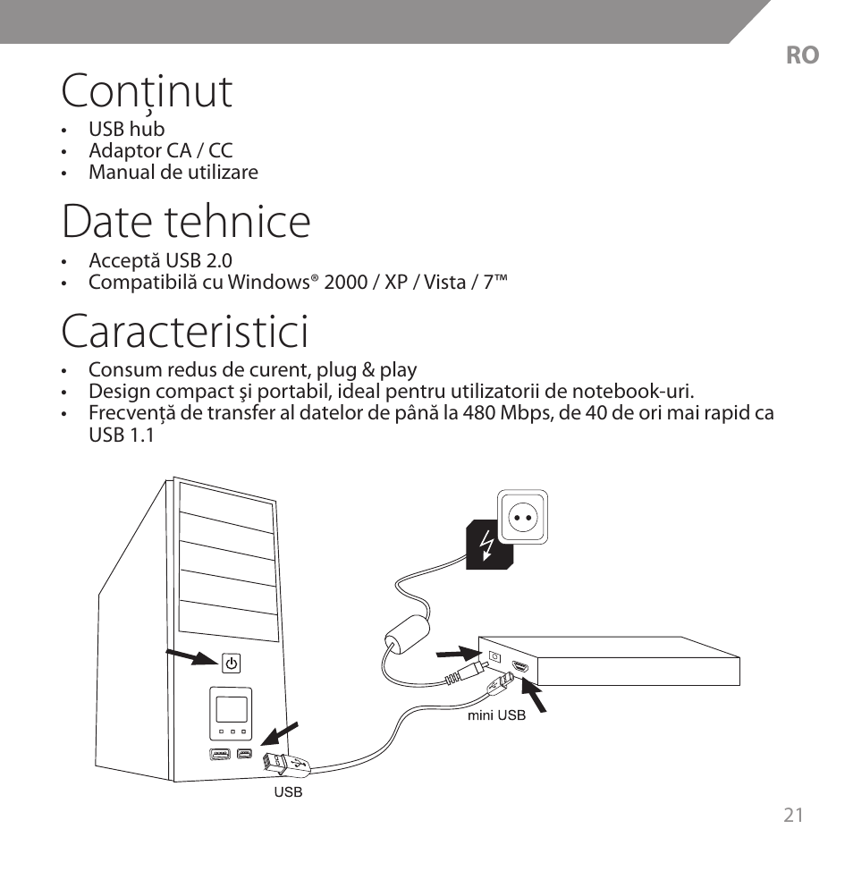 Conţinut, Date tehnice, Caracteristici | Acme HB720 User Manual | Page 21 / 44