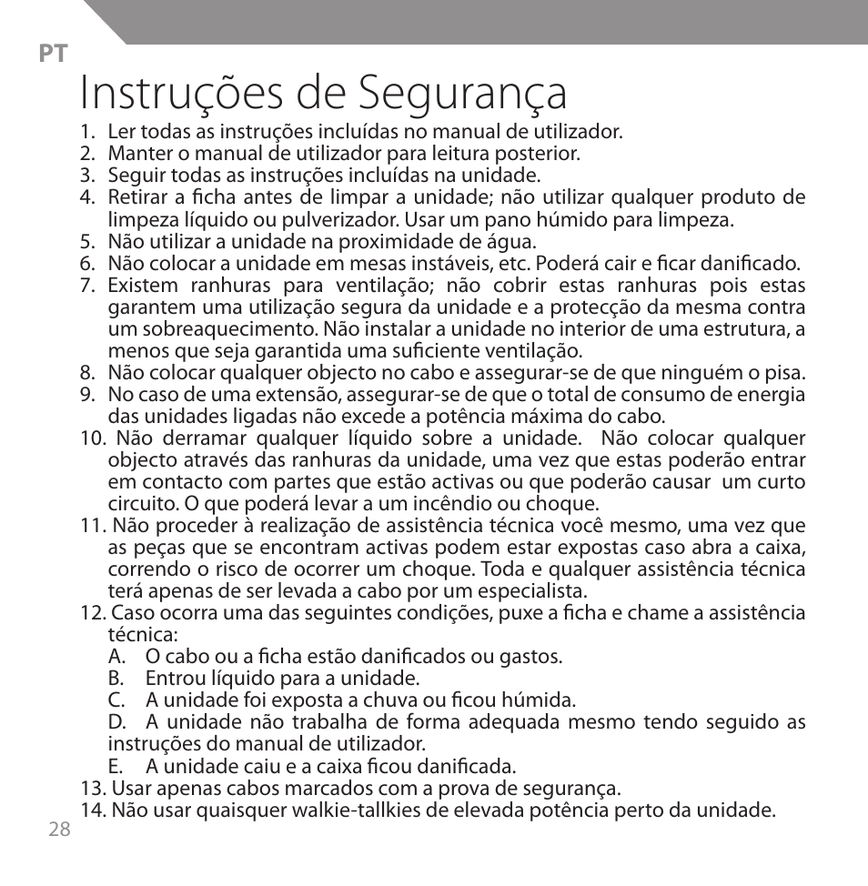 Instruções de segurança | Acme HB720 User Manual | Page 28 / 44
