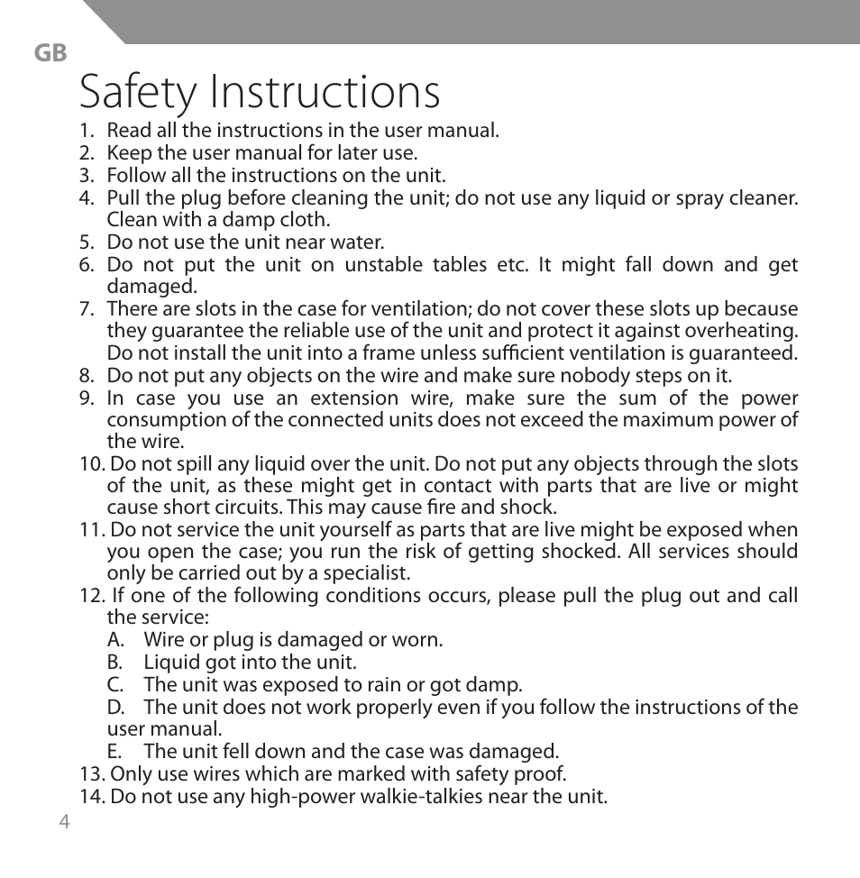 Safety instructions | Acme HB720 User Manual | Page 4 / 44