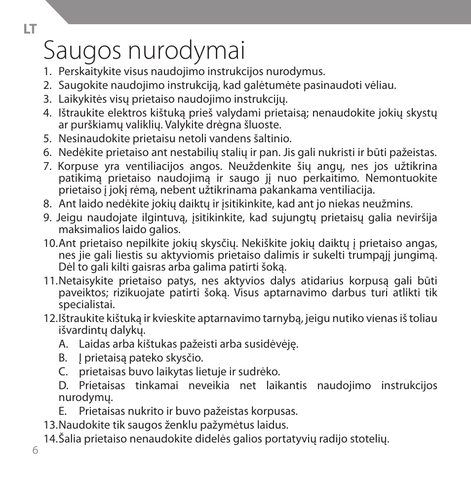 Saugos nurodymai | Acme HB720 User Manual | Page 6 / 44