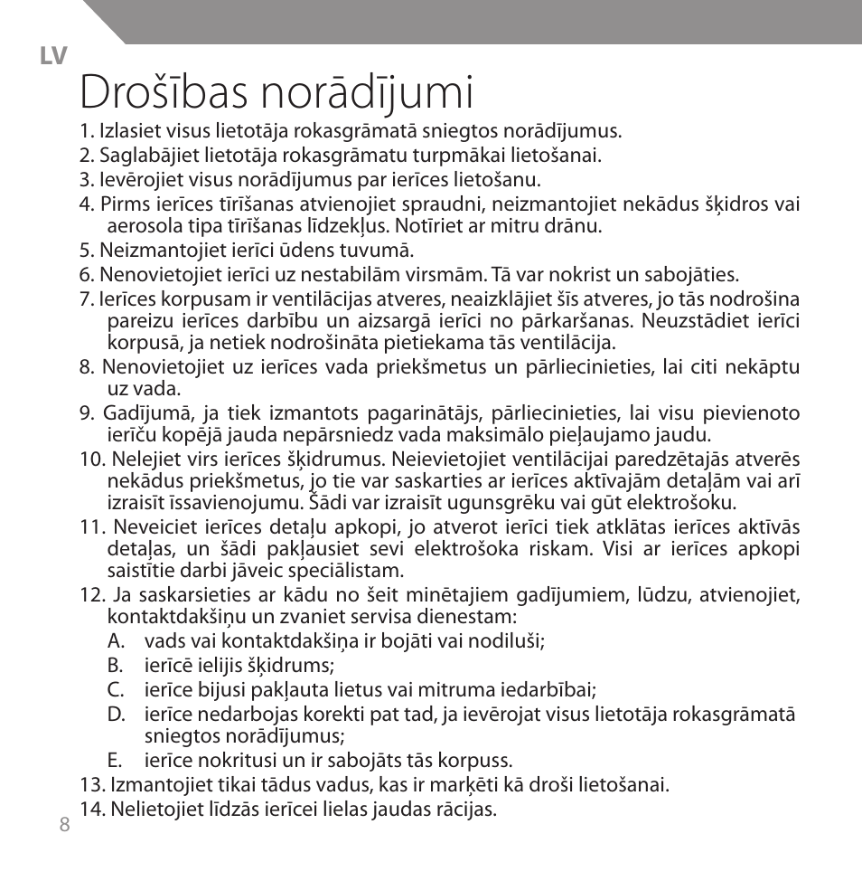 Drošības norādījumi | Acme HB720 User Manual | Page 8 / 44
