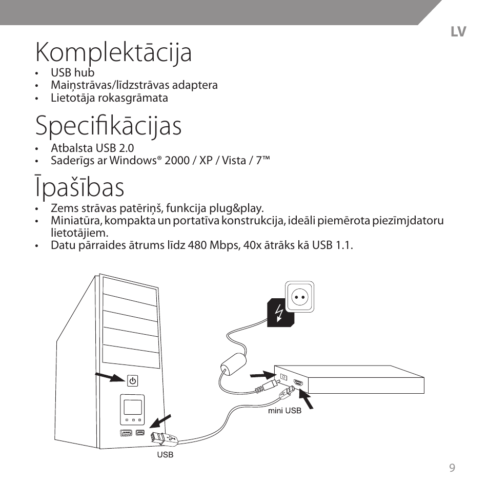 Komplektācija, Specifikācijas, Īpašības | Acme HB720 User Manual | Page 9 / 44