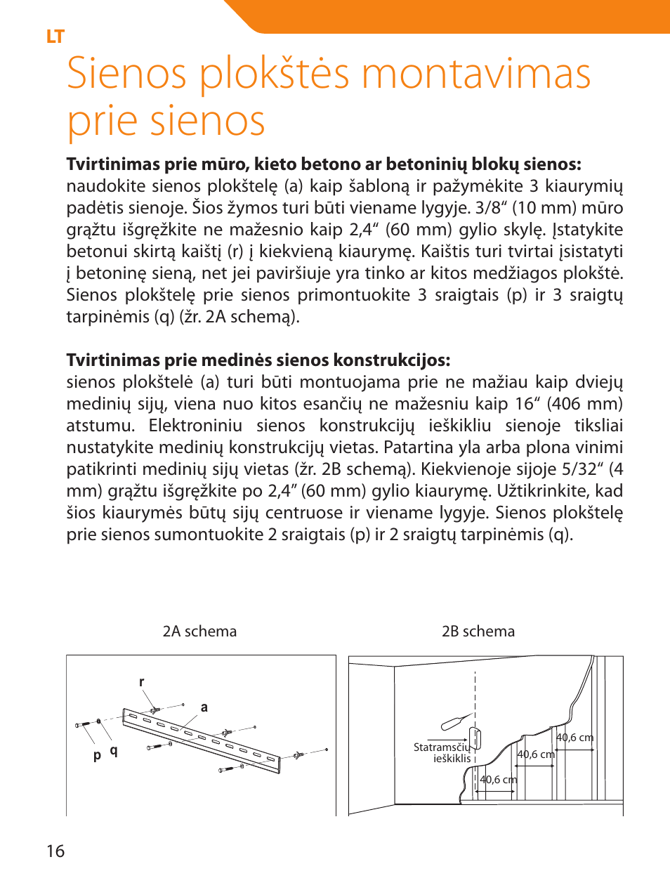Sienos plokštės montavimas prie sienos | Acme LED100B User Manual | Page 16 / 100