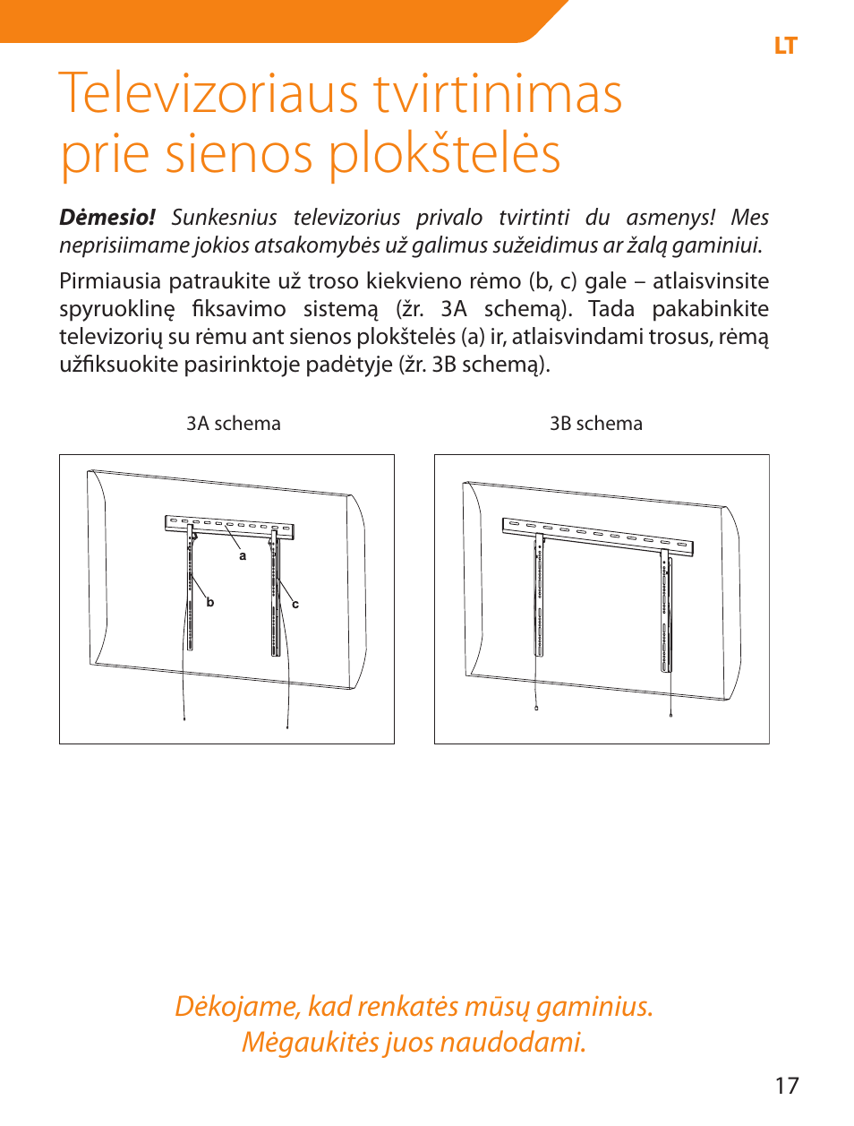 Televizoriaus tvirtinimas prie sienos plokštelės | Acme LED100B User Manual | Page 17 / 100