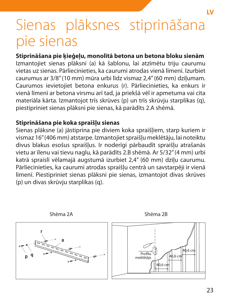 Sienas plāksnes stiprināšana pie sienas | Acme LED100B User Manual | Page 23 / 100