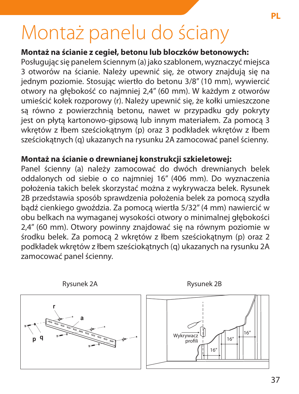 Montaż panelu do ściany | Acme LED100B User Manual | Page 37 / 100