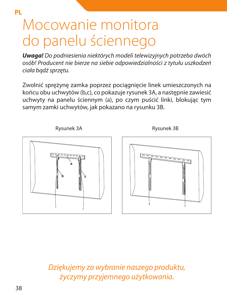 Mocowanie monitora do panelu ściennego | Acme LED100B User Manual | Page 38 / 100