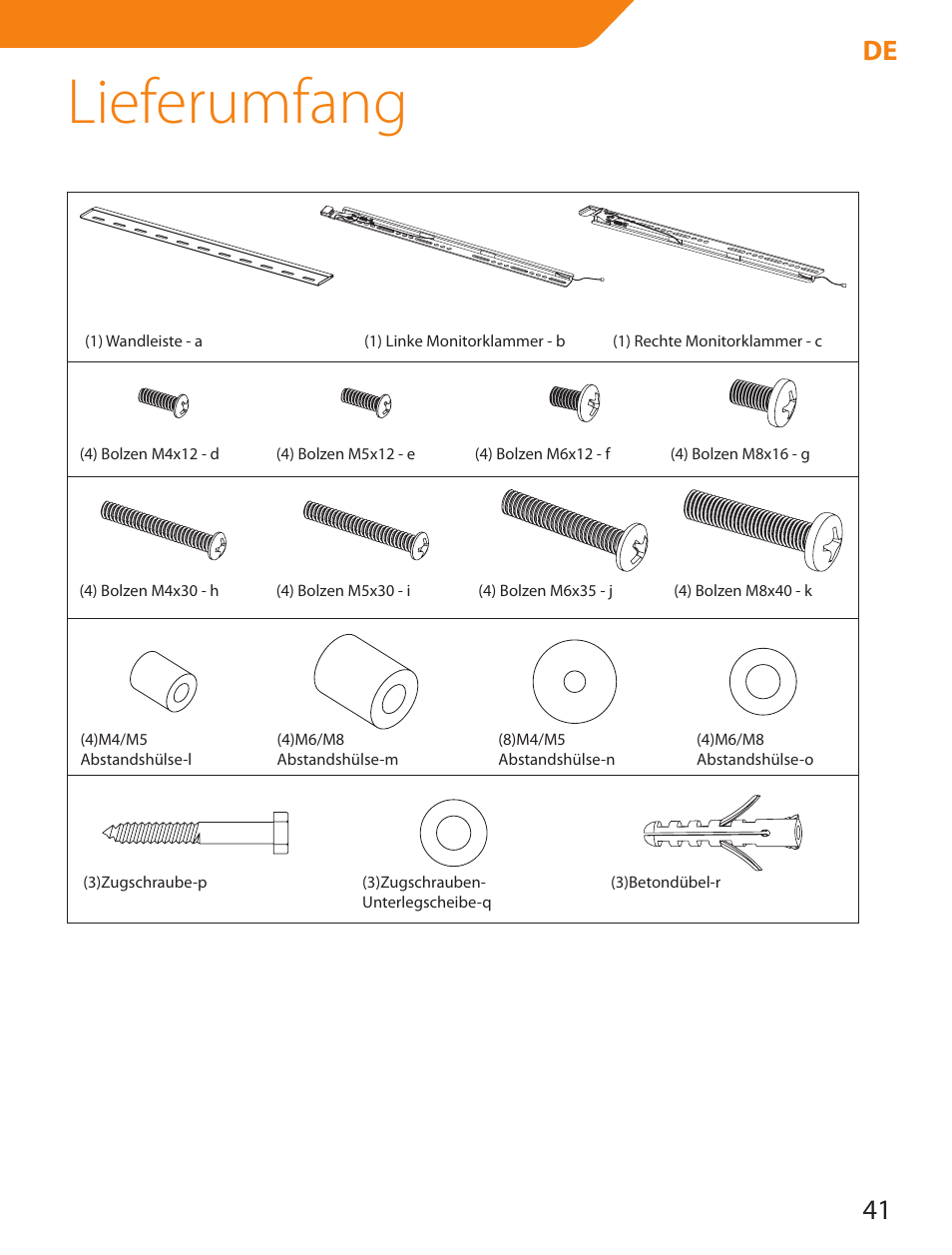 Lieferumfang, 41 de | Acme LED100B User Manual | Page 41 / 100