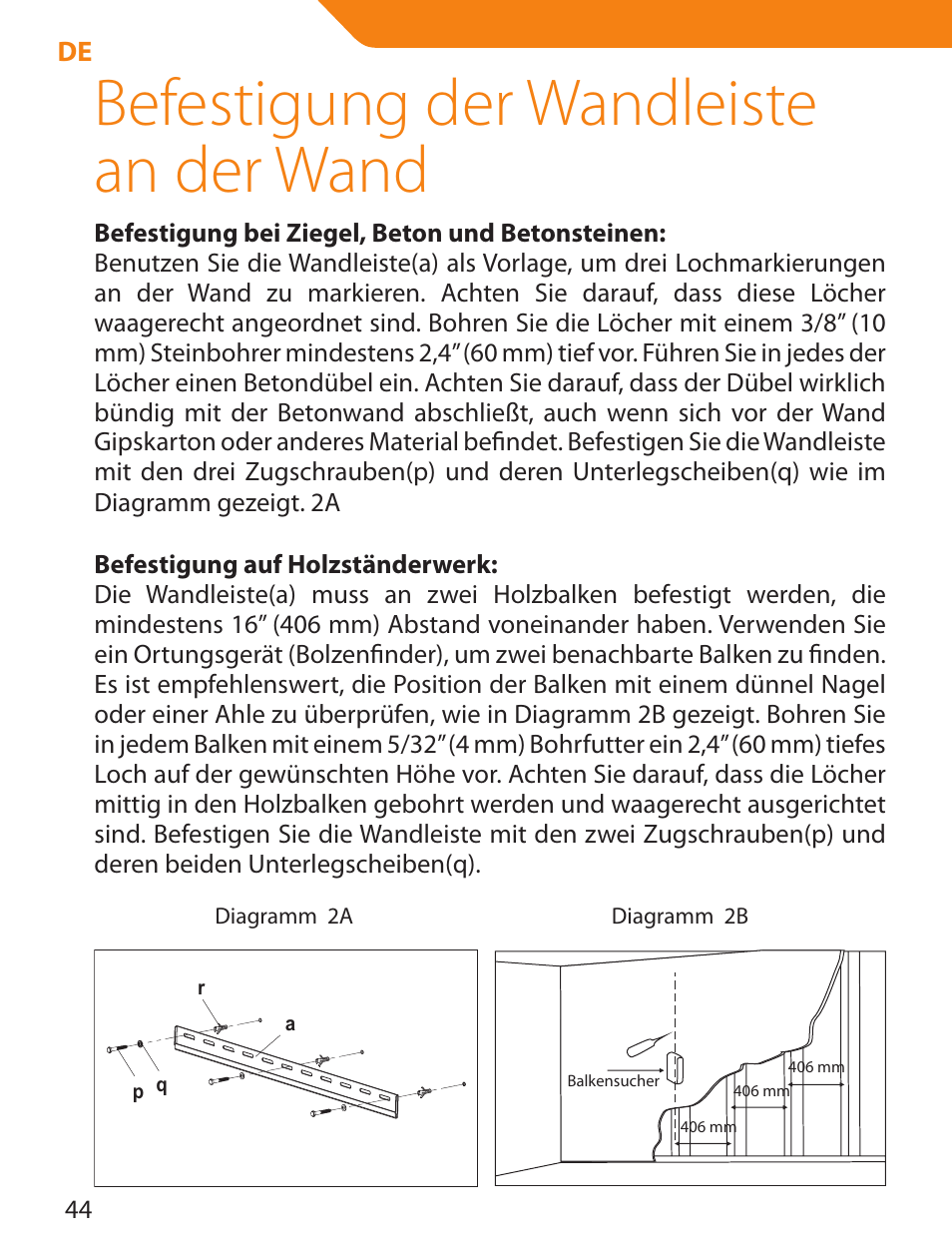Befestigung der wandleiste an der wand | Acme LED100B User Manual | Page 44 / 100