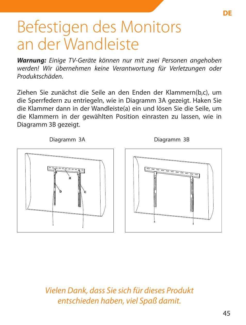 Befestigen des monitors an der wandleiste | Acme LED100B User Manual | Page 45 / 100