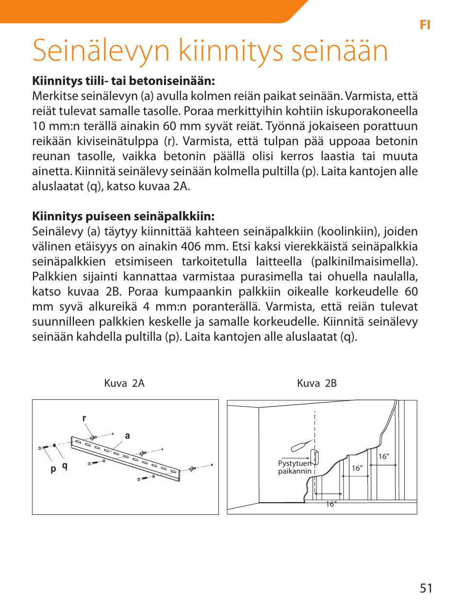 Seinälevyn kiinnitys seinään | Acme LED100B User Manual | Page 51 / 100