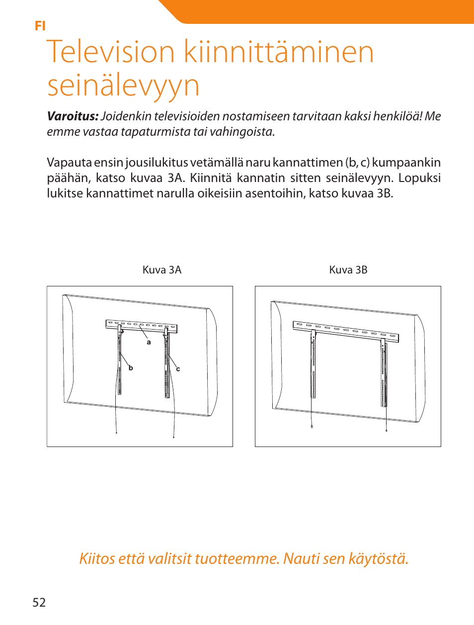Television kiinnittäminen seinälevyyn | Acme LED100B User Manual | Page 52 / 100