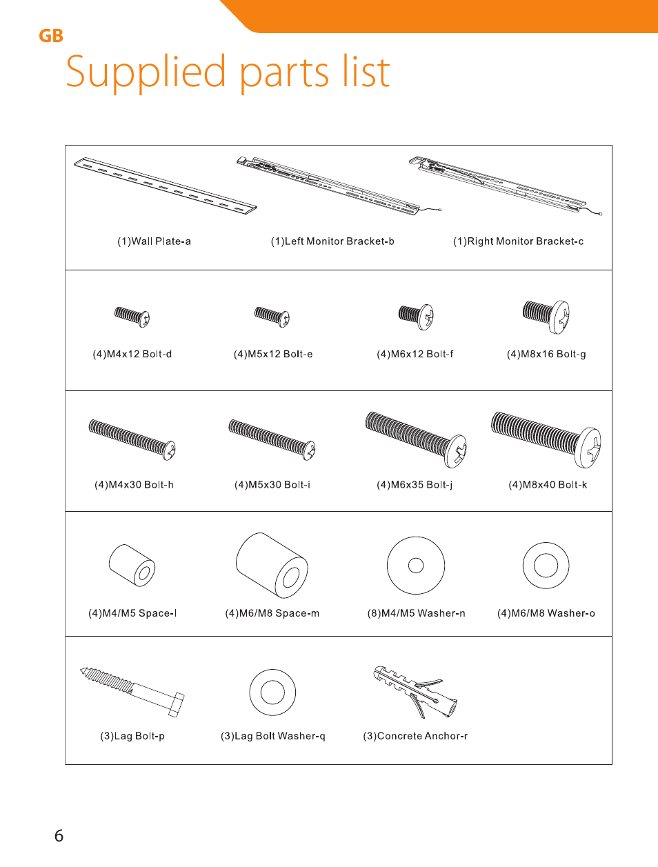 Supplied parts list | Acme LED100B User Manual | Page 6 / 100