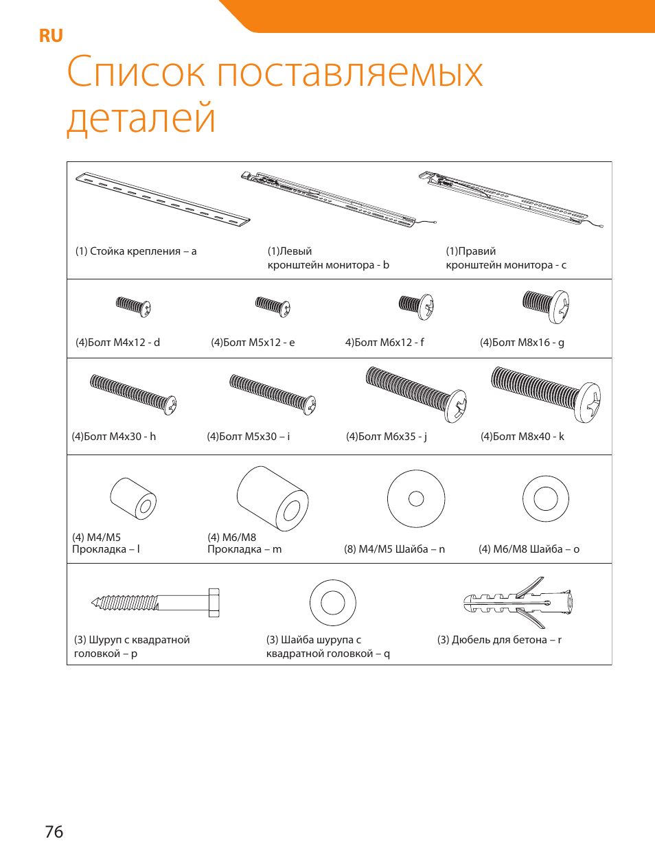 Список поставляемых деталей | Acme LED100B User Manual | Page 76 / 100