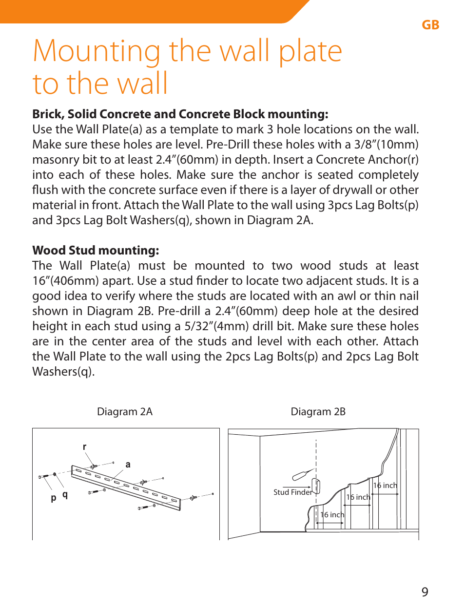 Mounting the wall plate to the wall | Acme LED100B User Manual | Page 9 / 100