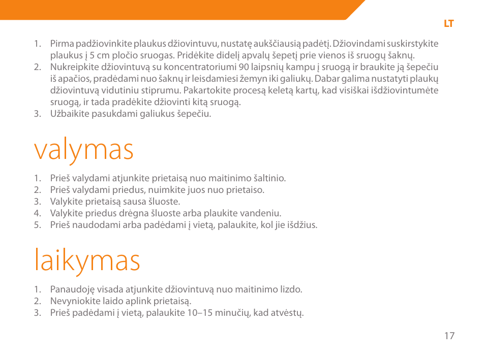 Valymas, Laikymas | Acme HD-110 User Manual | Page 17 / 90