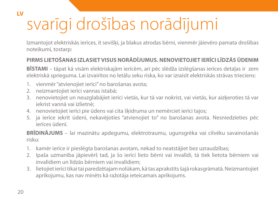 Svarīgi drošības norādījumi | Acme HD-110 User Manual | Page 20 / 90