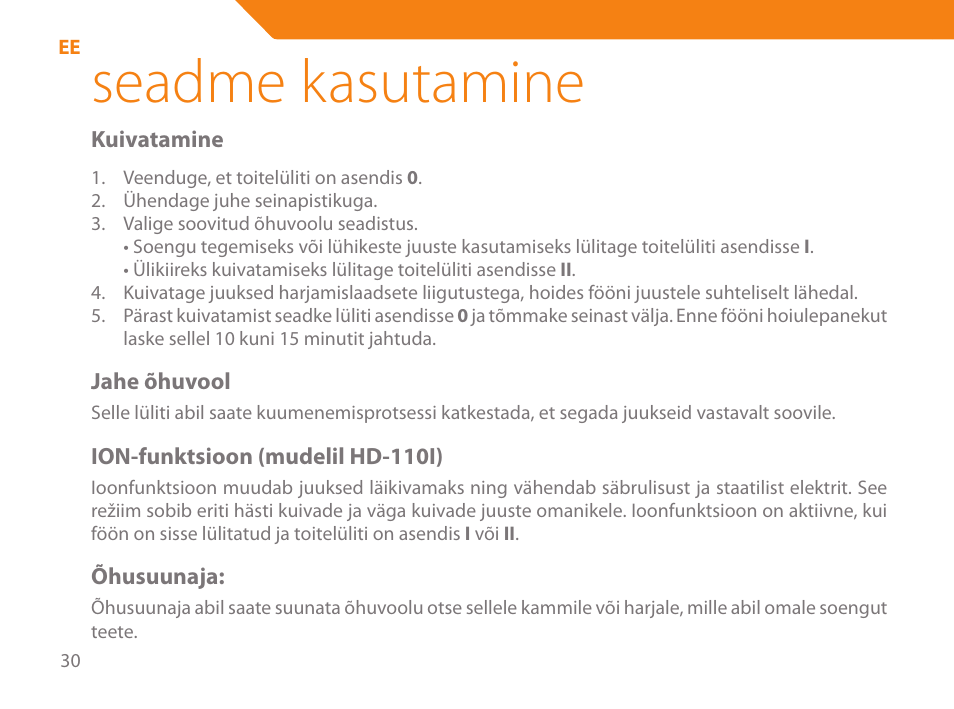 Seadme kasutamine | Acme HD-110 User Manual | Page 30 / 90