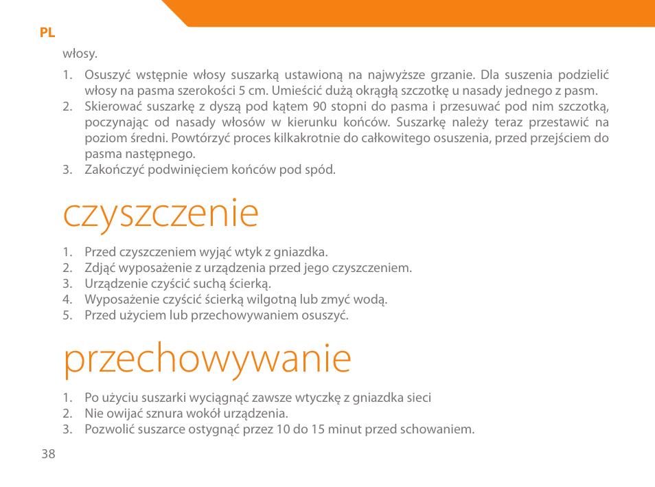 Czyszczenie, Przechowywanie | Acme HD-110 User Manual | Page 38 / 90