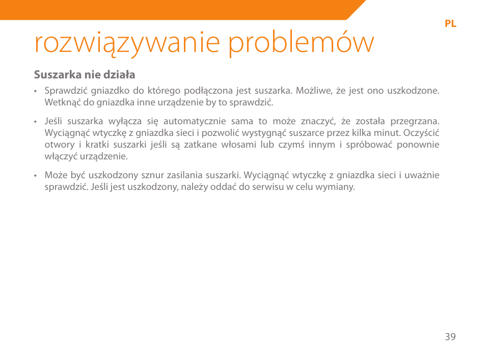 Rozwiązywanie problemów | Acme HD-110 User Manual | Page 39 / 90