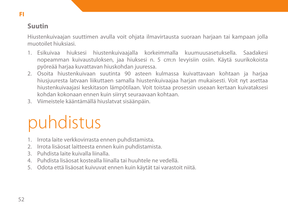 Puhdistus | Acme HD-110 User Manual | Page 52 / 90