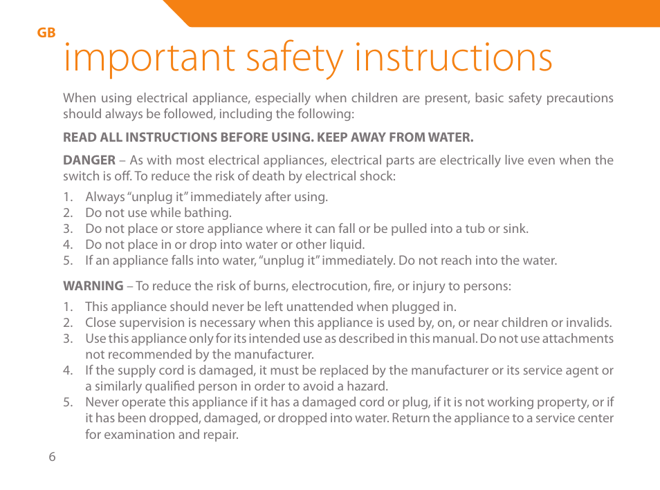 Important safety instructions | Acme HD-110 User Manual | Page 6 / 90