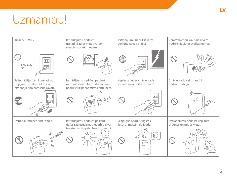 Uzmanību | Acme SS207 User Manual | Page 21 / 110