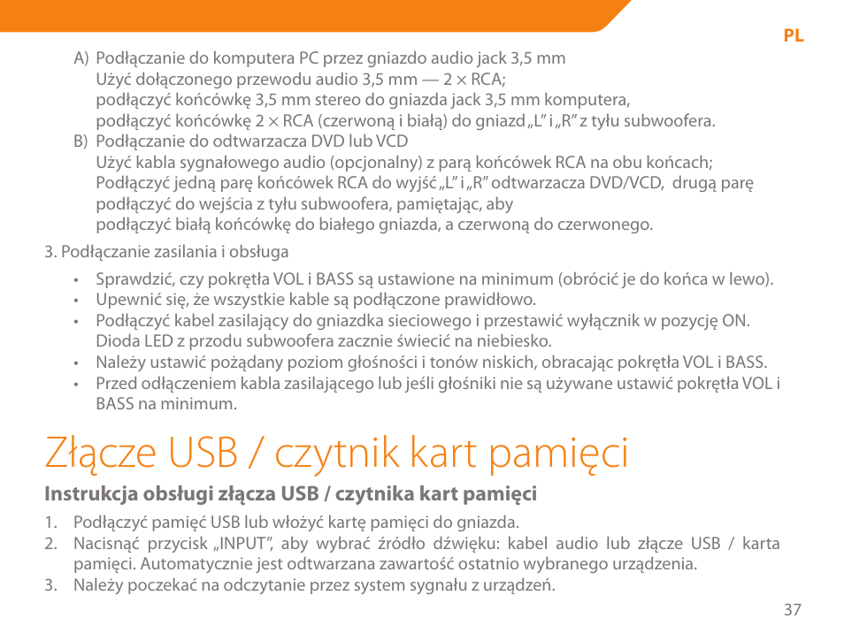 Złącze usb / czytnik kart pamięci | Acme SS207 User Manual | Page 37 / 110