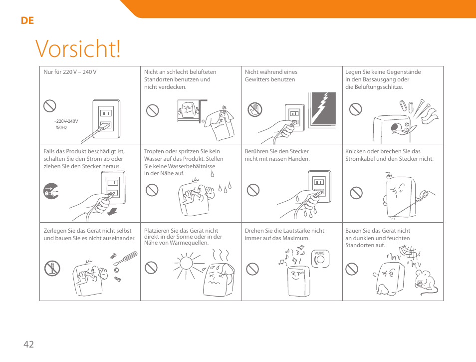 Vorsicht | Acme SS207 User Manual | Page 42 / 110
