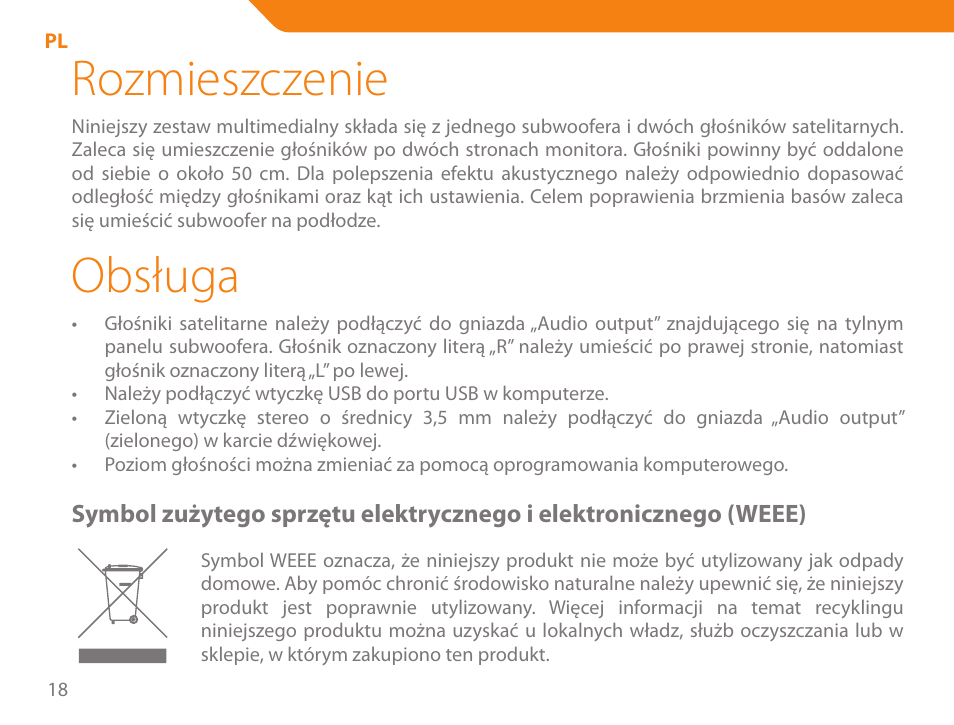 Rozmieszczenie, Obsługa | Acme SS204 User Manual | Page 18 / 52