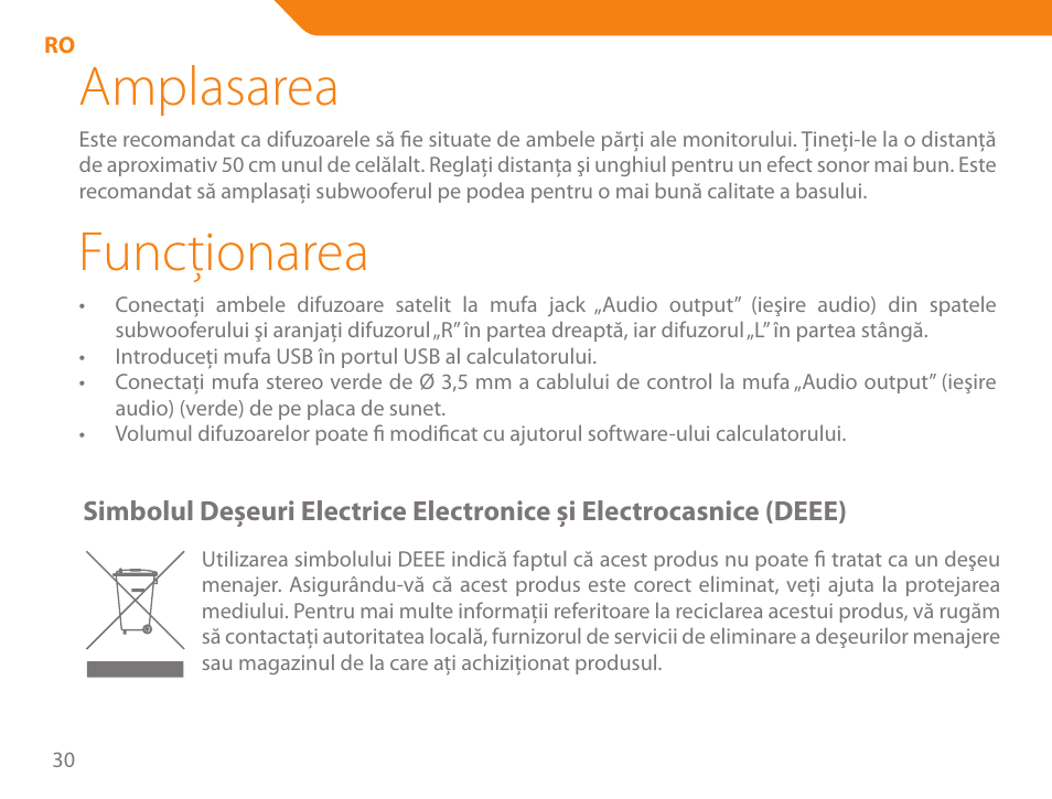 Amplasarea, Funcţionarea | Acme SS204 User Manual | Page 30 / 52