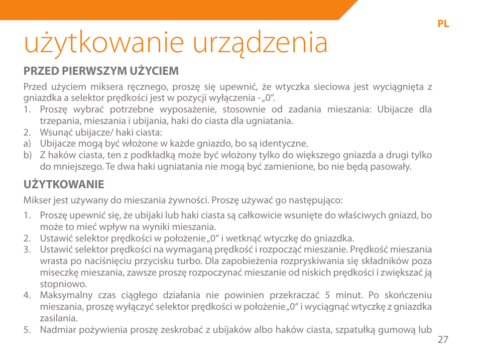 Użytkowanie urządzenia | Acme ME-100 User Manual | Page 27 / 66