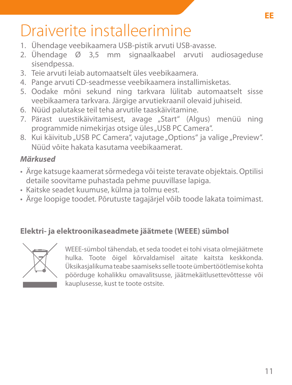 Draiverite installeerimine | Acme CA11 User Manual | Page 11 / 40